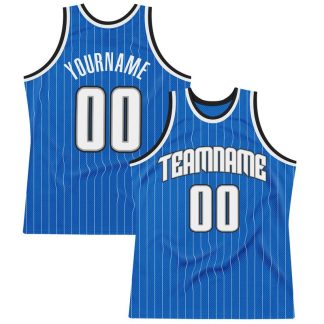 Custom Blue White Pinstripe White-Black Authentic Basketball Jersey