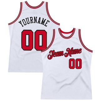 Custom White Red-Black Authentic Throwback Basketball Jersey