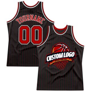 Custom Black Red Pinstripe White Authentic Basketball Jersey
