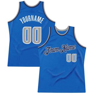 Custom Blue Gray-Navy Authentic Throwback Basketball Jersey