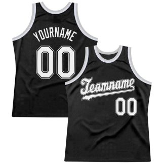 Custom Black White-Gray Authentic Throwback Basketball Jersey